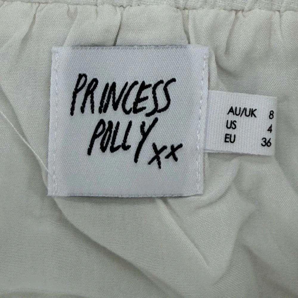 Princess Polly White Linen Blend Elastic Waist Mini Skirt US 4 Lined Pocketed